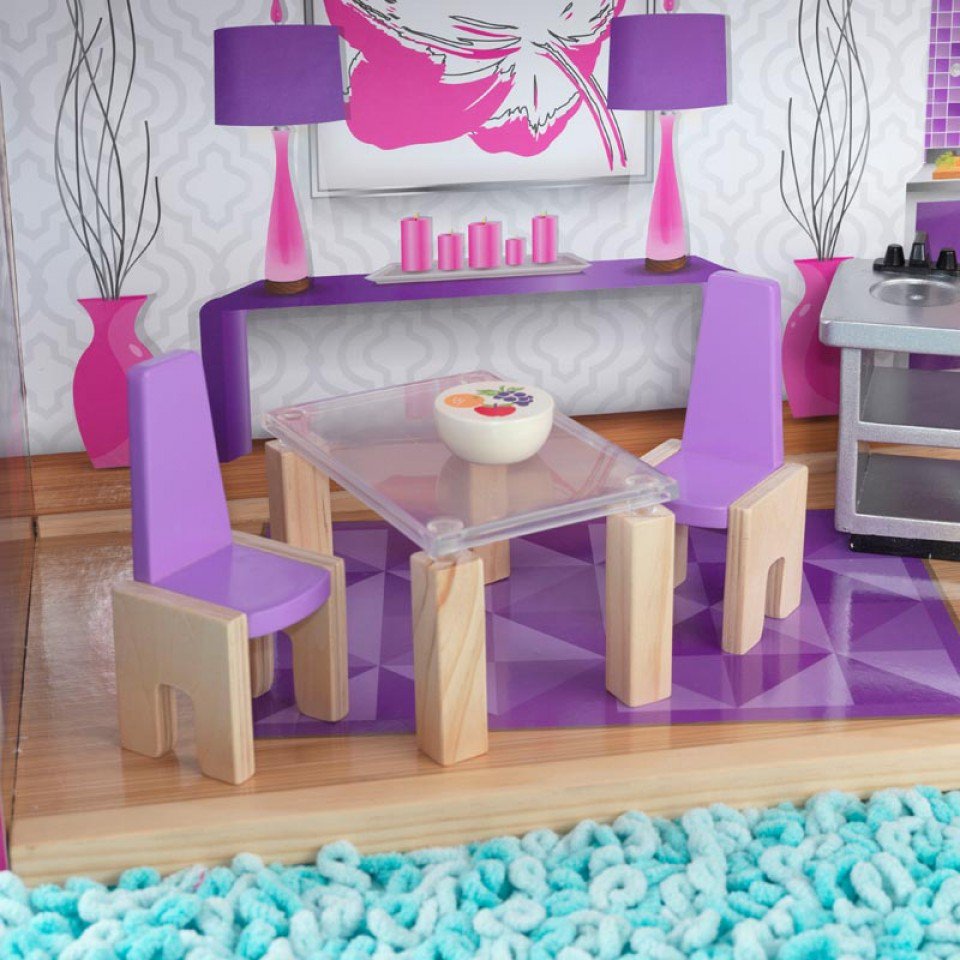 Detalle de mesas y silla de salón Kidkraft casa de muñecas luxury 65871