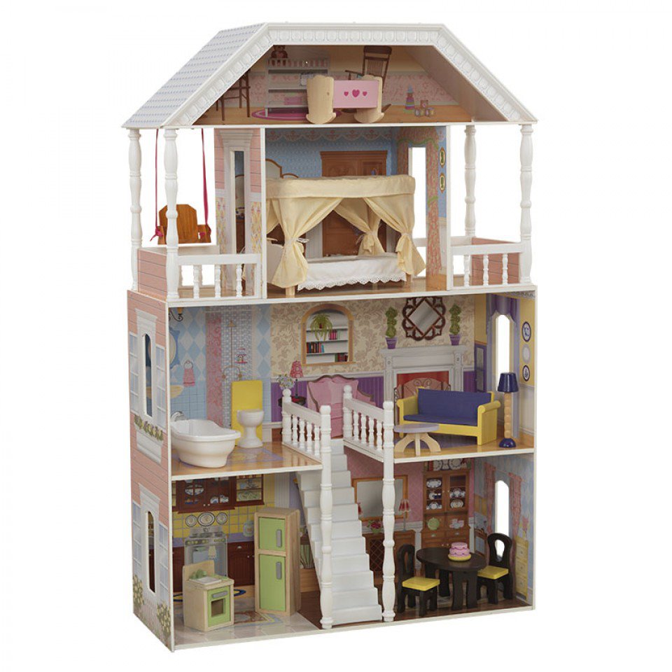 Imagen con todos sus accesorios de kidkraft casa de muñecas savannah 65023