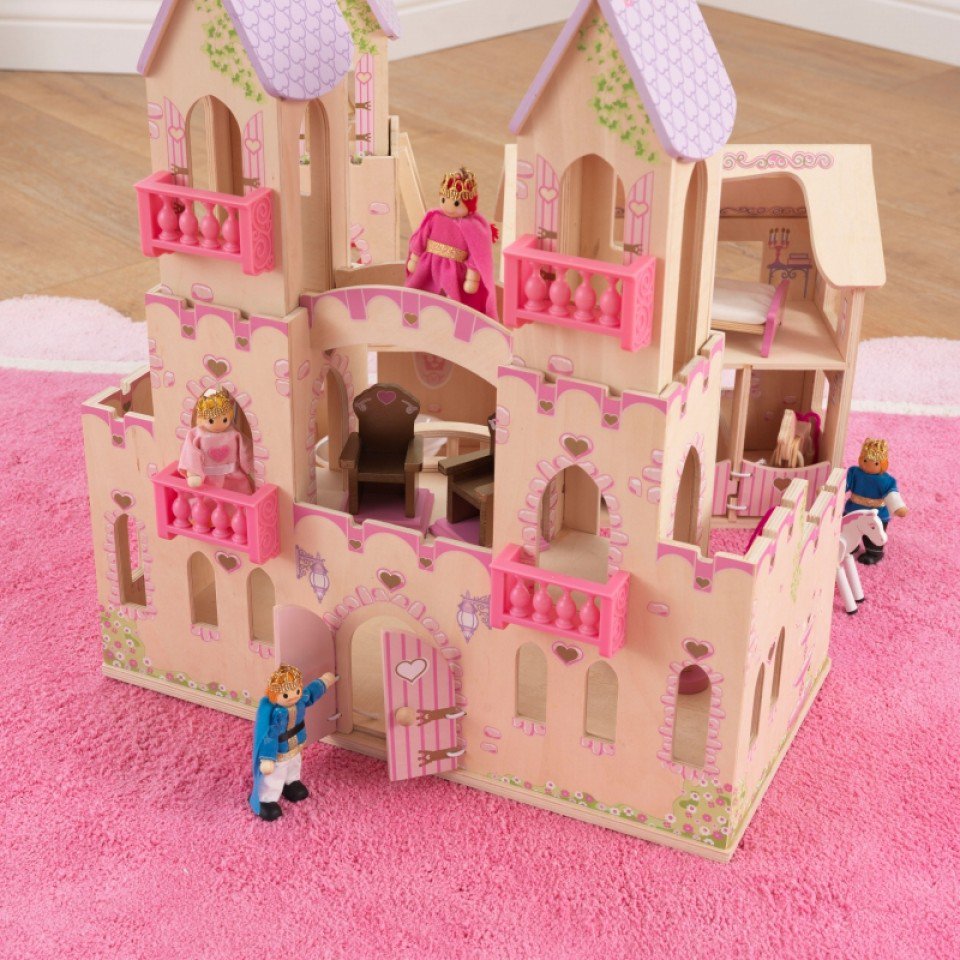 Detalle del castillo de princesas 65259 kidkraft con las figuras y accesorios para jugar
