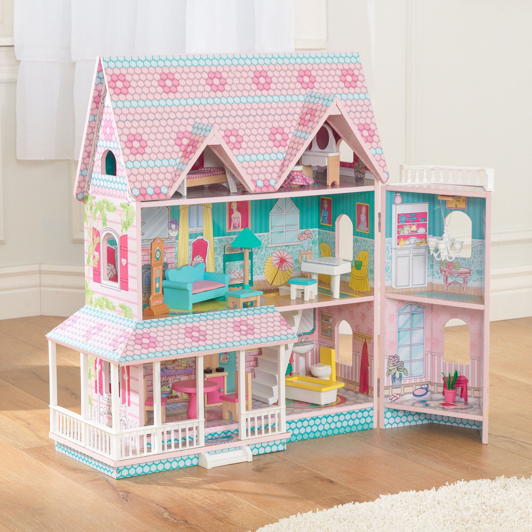 Casa de muñecas kidkraft abbey manor 65941 abierta gracias a su fantástico sistema de bisagras