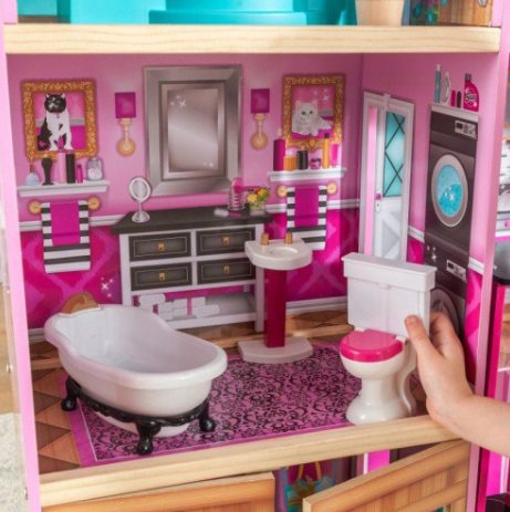 Detalle bañera e inodoro de kidkraft mansión de los reflejos 65949