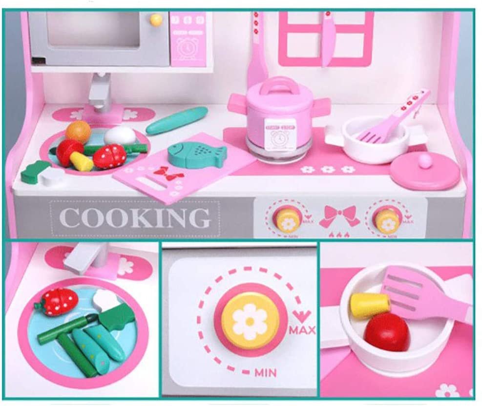 Cocina rosa de madera