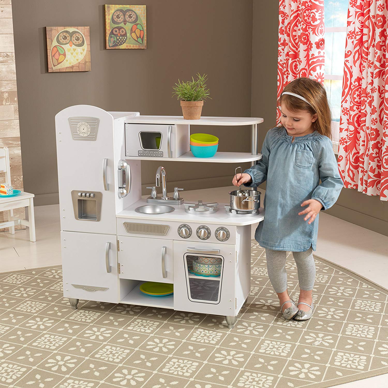Cocina de juguete Vintage de madera: blanca