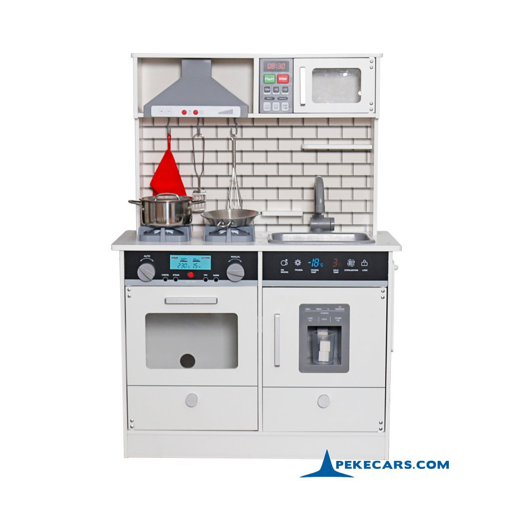 Cocina de Madera Infantil Blanca con Dispensador de hielo, Campana Extractora y 9 accesorios