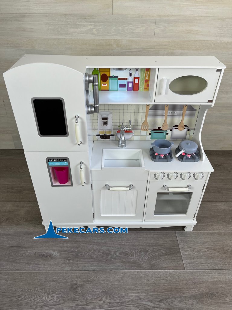 cocina de madera juguete accesorios luz blanca