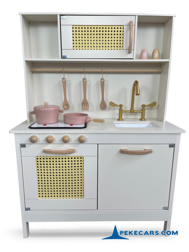 Cocina de Madera Infantil Blanca Vintage con Horno y Microondas