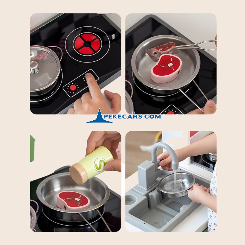 Cocina Infantil completa de Madera Blanca y Gris