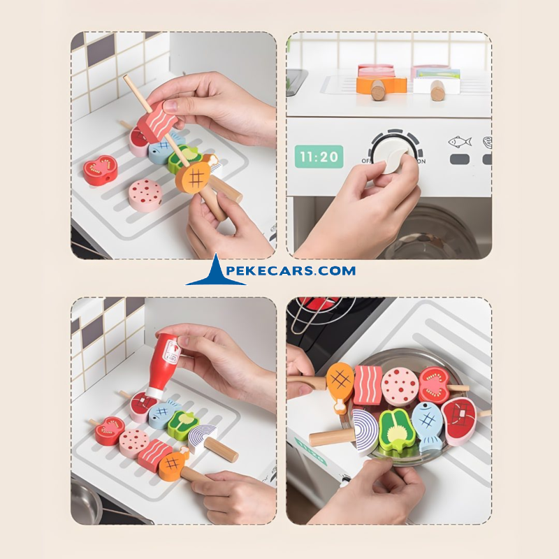 Cocina Infantil completa de Madera Blanca y Gris