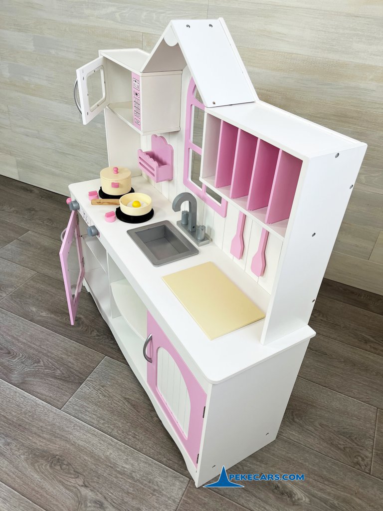 cocina de madera de juguete blanco rosa