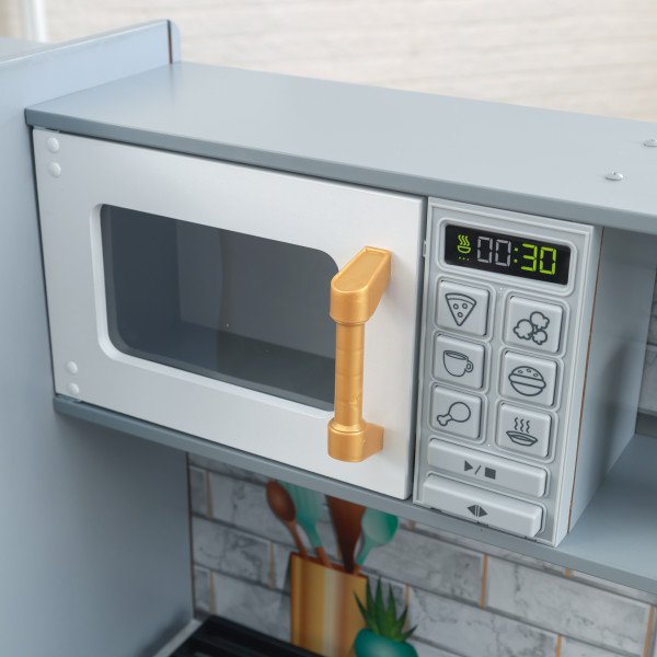 KidKraft Cocina De Juguete Uptown Elite Blanca Con Luces, Sonidos Y Hielo – Madera, 3+ Años (Montaje Rápido EZ Kraft)