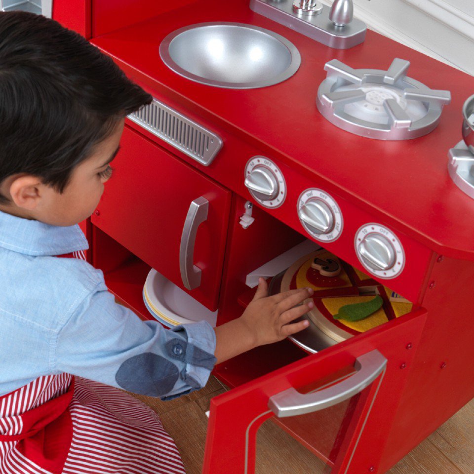 Detalle almacenaje de Kidkraft Cocina Estilo Retro Color Roja 53173