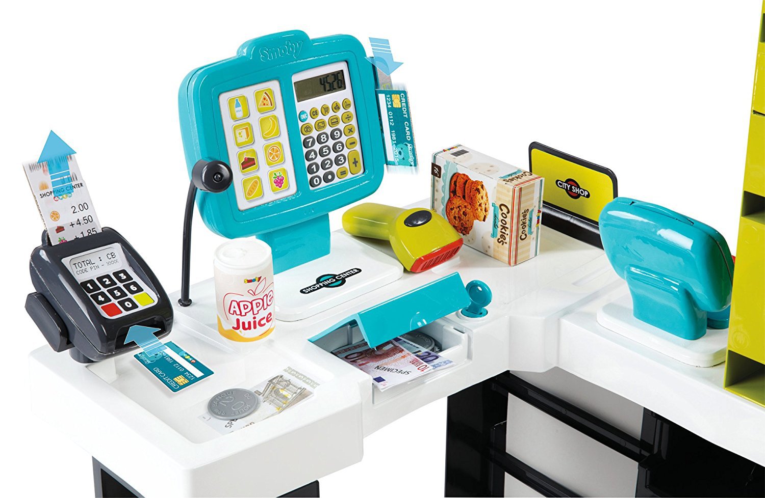 Detalle accesorios del Supermarket Smoby