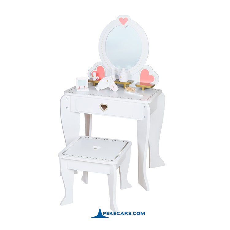 PEKECARS Tocador Infantil de madera Color Blanco con 6 Accesorios